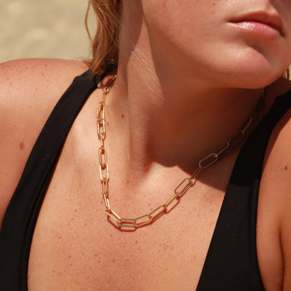 18K Gold PVD Stainless Steel Paperclip Chain Necklace / CHN9760