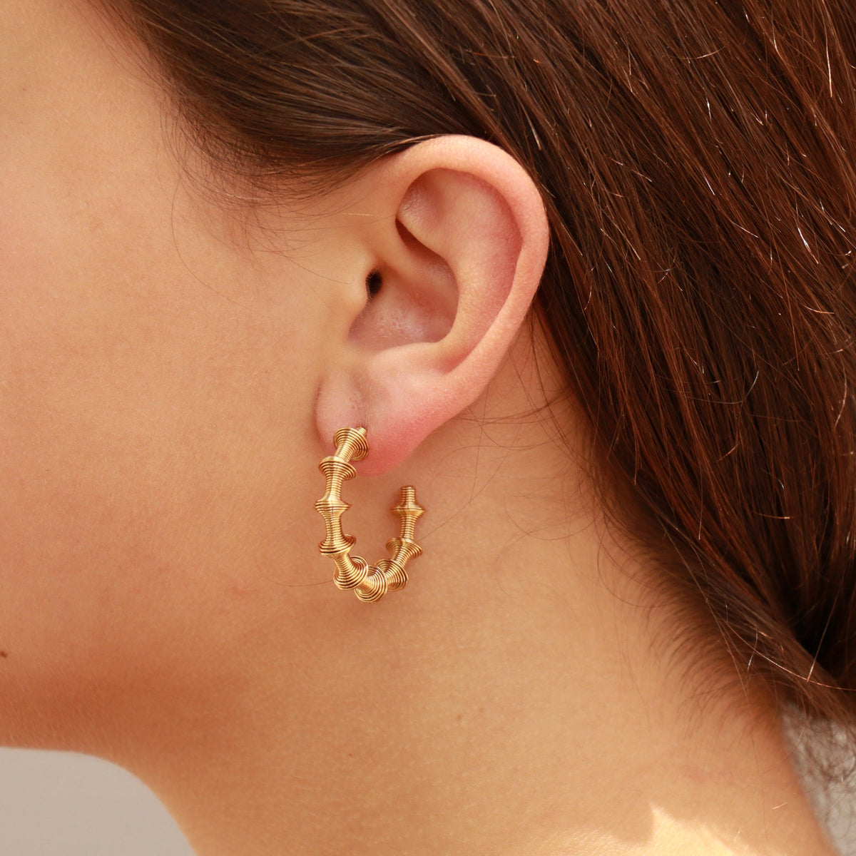18K Gold PVD Stainless Steel Wired Statement Hoop Earrings / ERJ0019