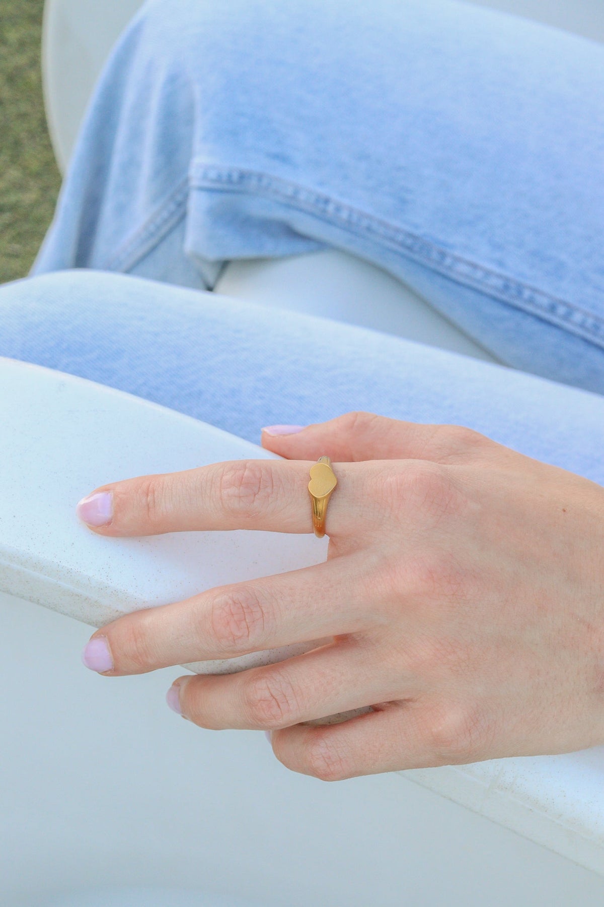 18K Gold PVD Stainless Steel Blank Engravable Heart Signet Ring / ESR0004
