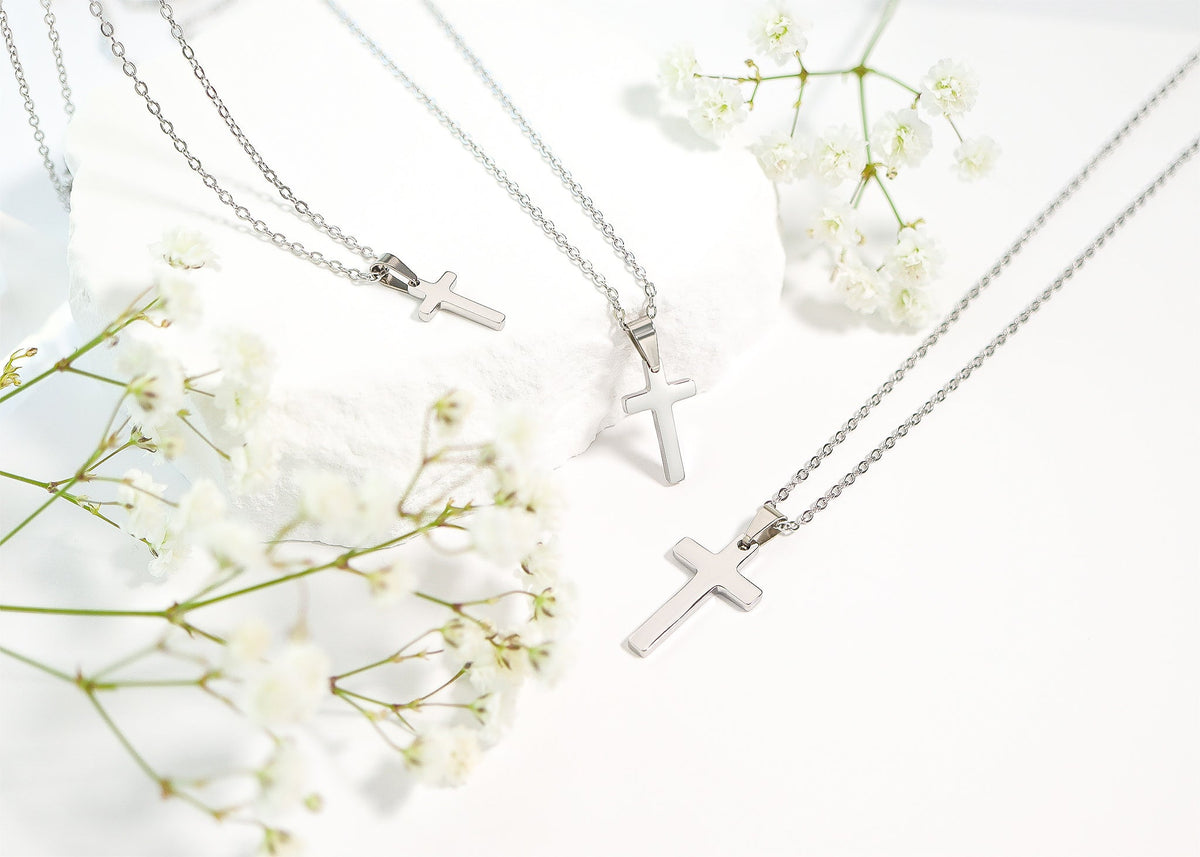 18K Gold PVD Stainless Steel Engravable Blank Cross Pendant Necklace / SBB0286