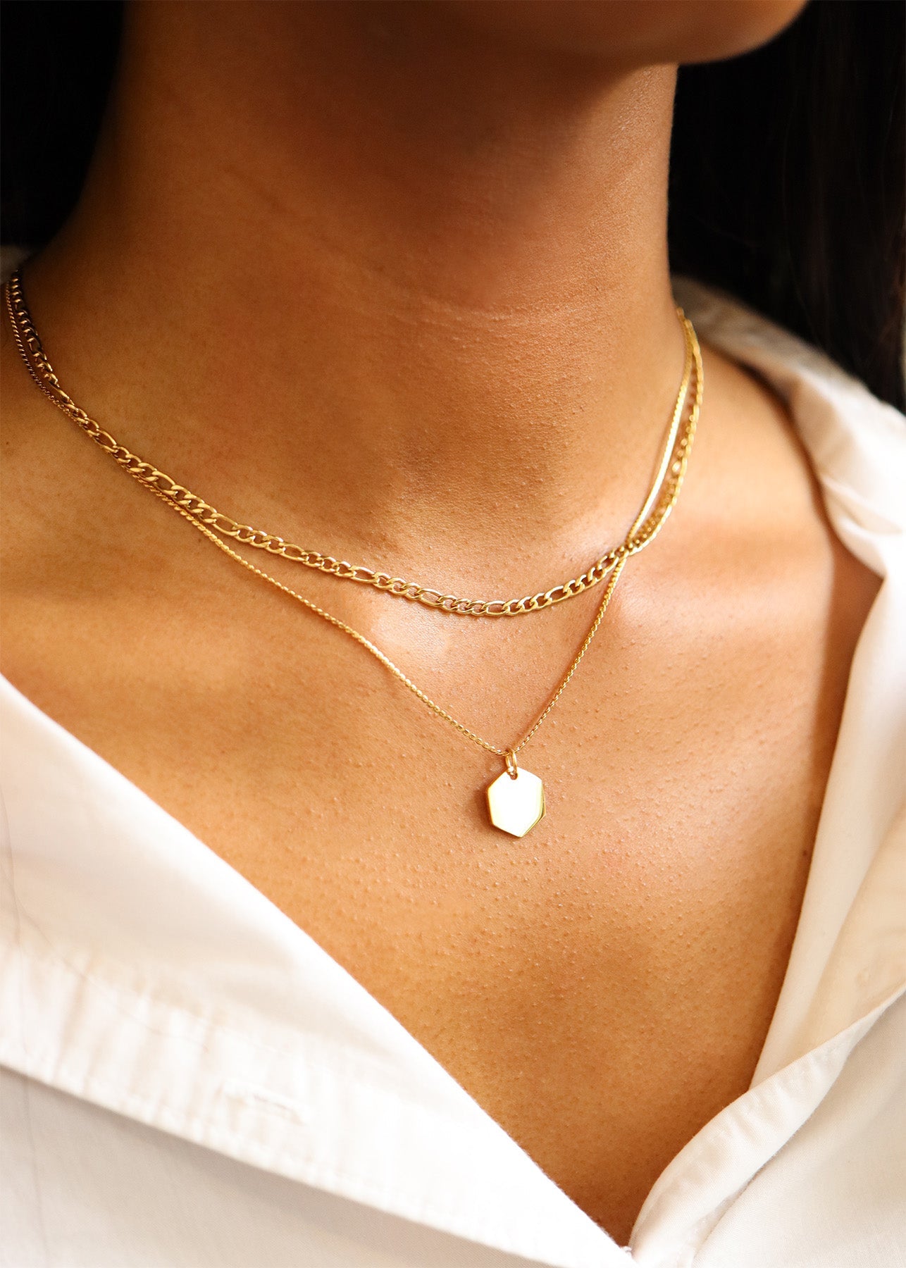 18K Gold PVD Stainless Steel Figaro Chain Necklace / CHN9600