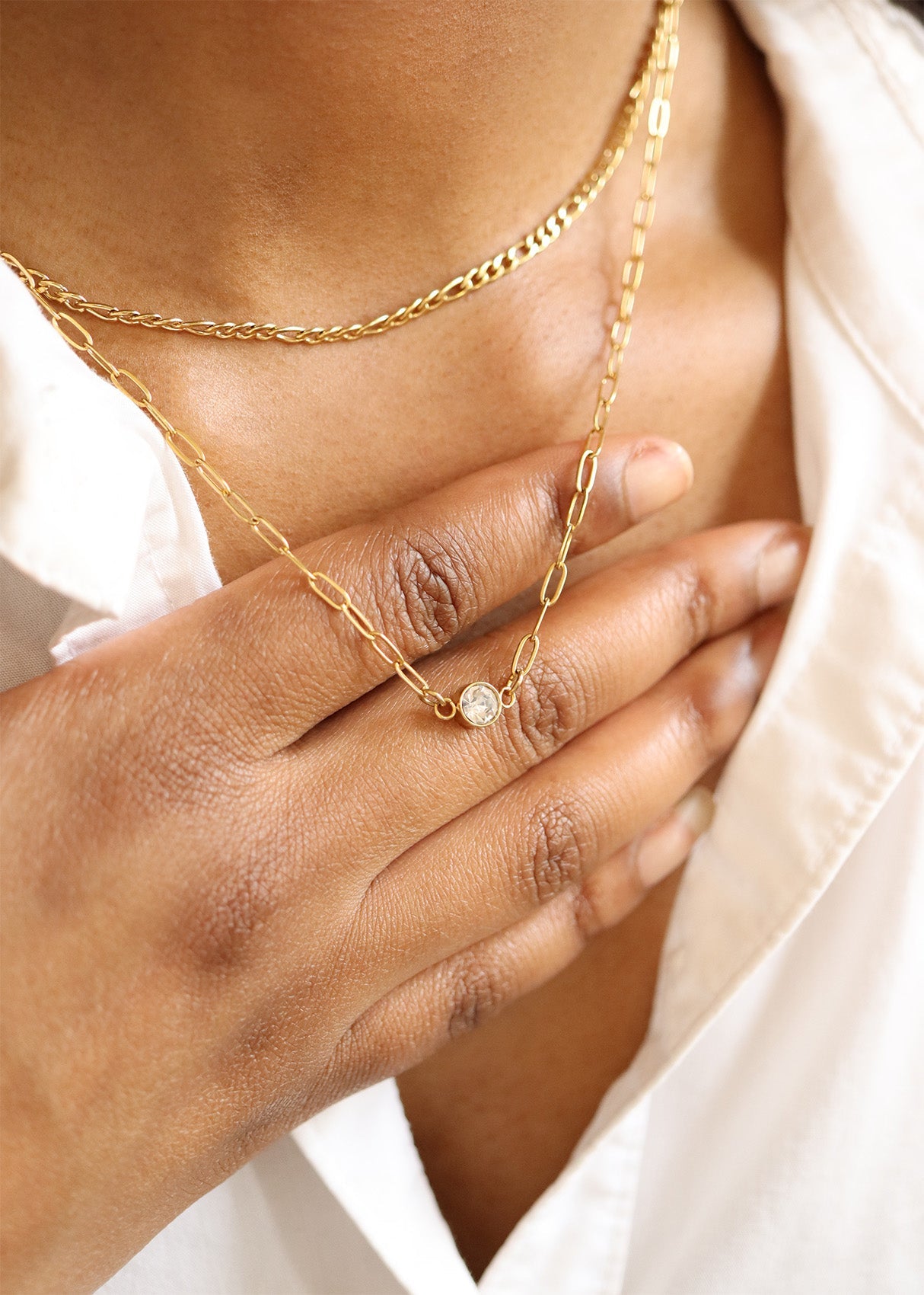18K Gold PVD Stainless Steel Figaro Chain Necklace / CHN9600