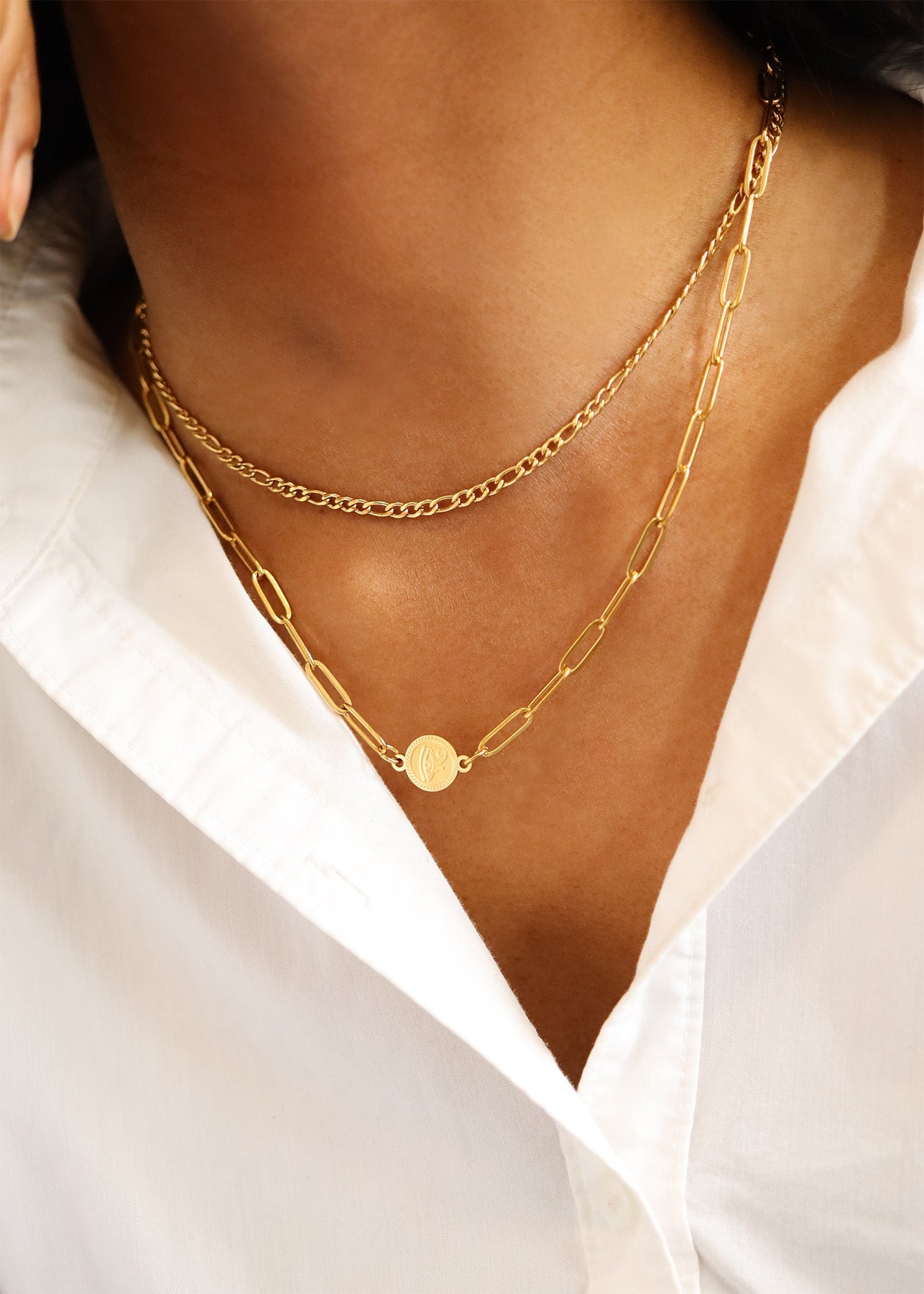 18K Gold PVD Stainless Steel Figaro Chain Necklace / CHN9600