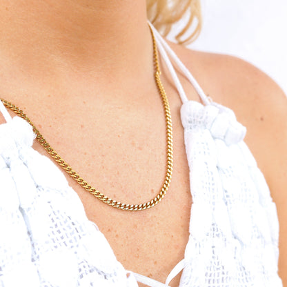 18K Gold PVD Stainless Steel Diamond Cut Curb Chain Necklace / CHN9710