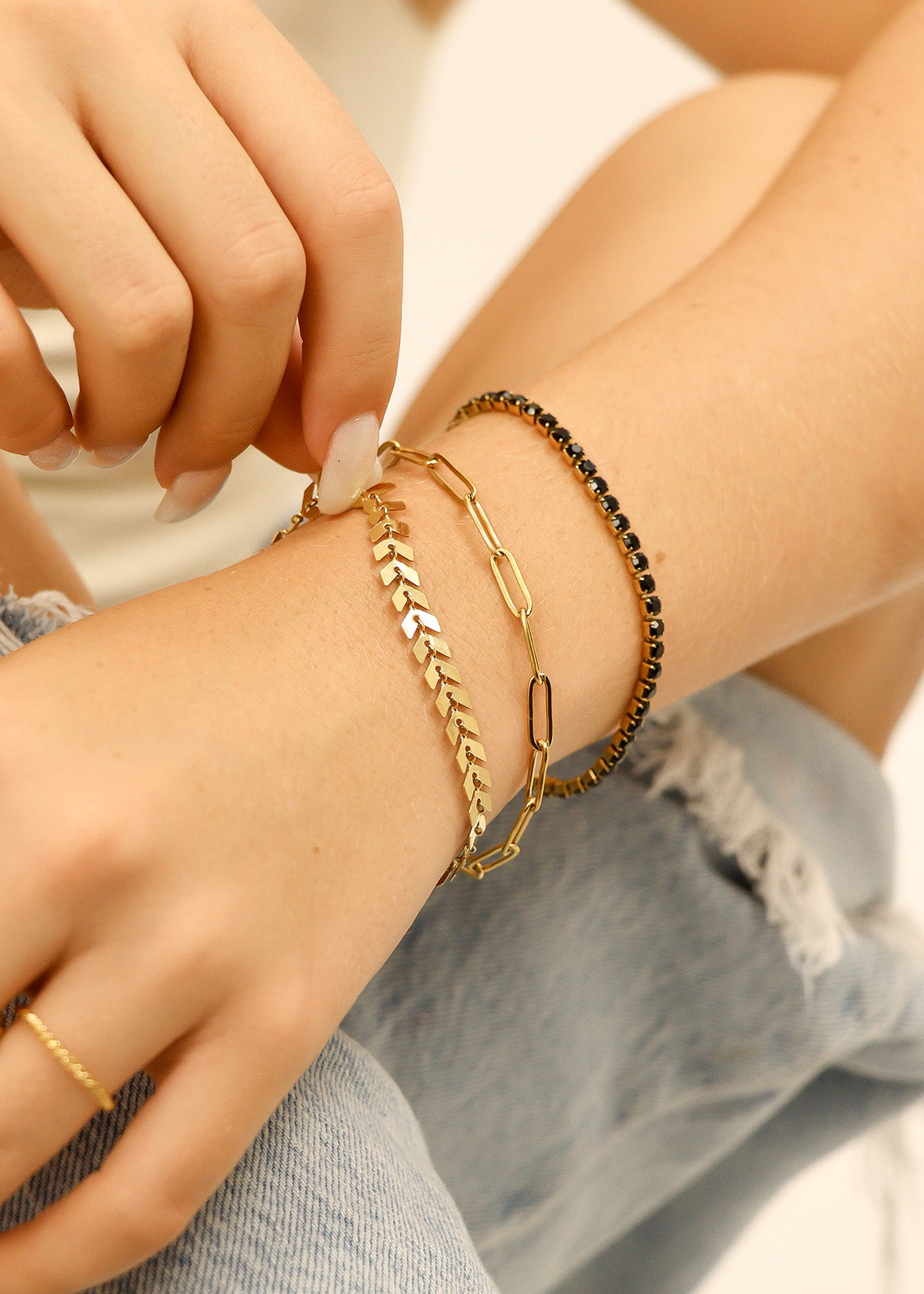 18K Gold PVD Stainless Steel Paperclip Chain Bracelet / BRJ9083