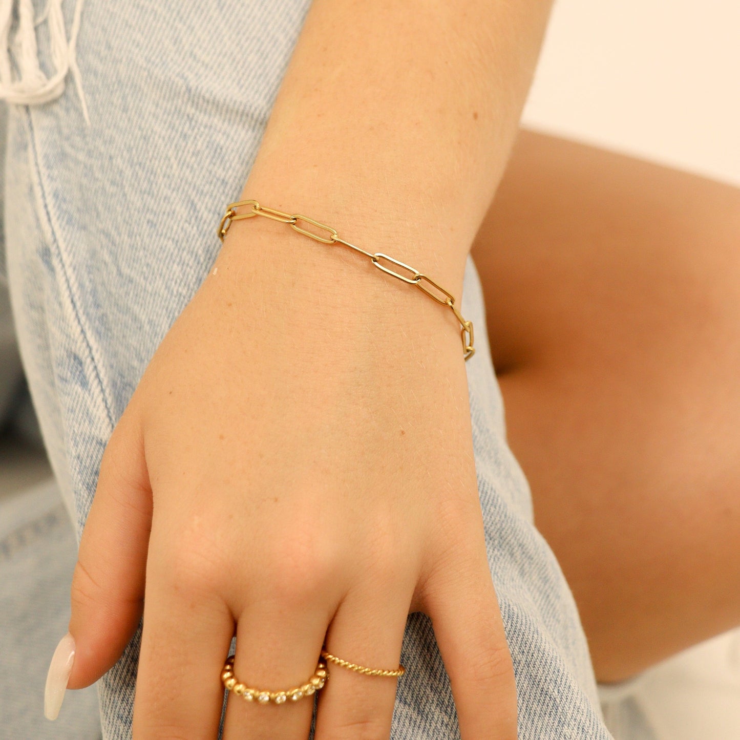 18K Gold PVD Stainless Steel Paperclip Chain Bracelet / BRJ9083