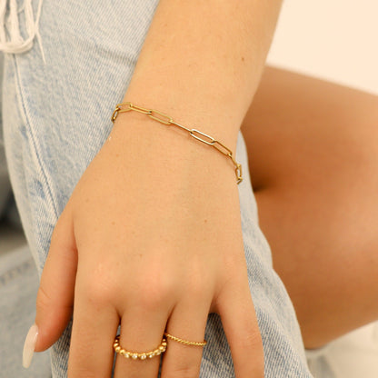 18K Gold PVD Stainless Steel Paperclip Chain Bracelet / BRJ9083