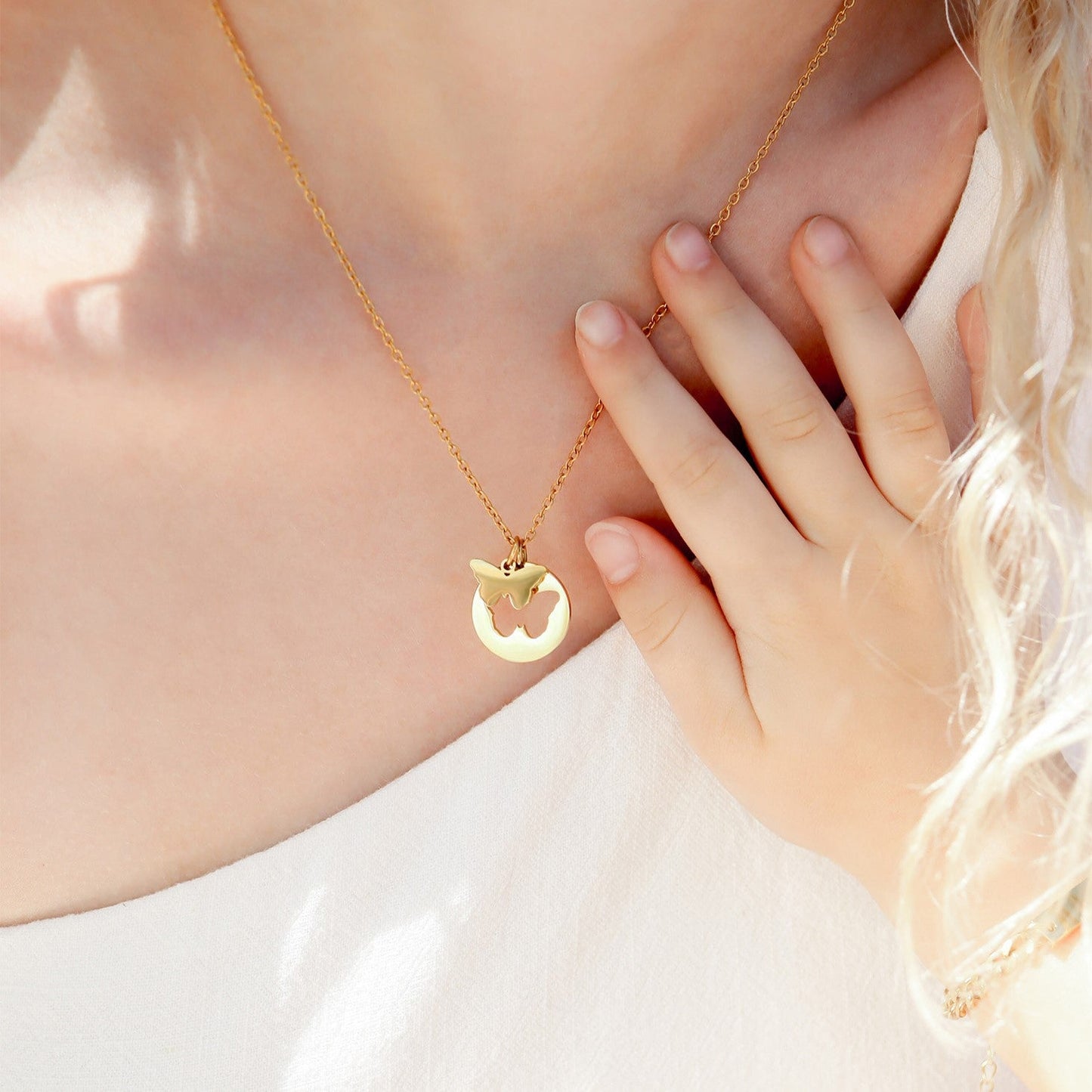 18K Gold PVD Stainless Steel Butterfly Cutout Necklace / CHN0074