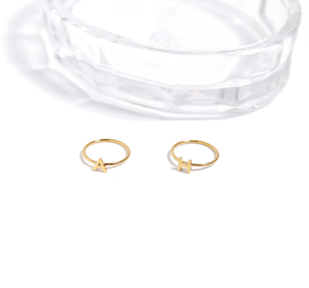 18K Gold PVD Stainless Steel Initial Stacking Rings A-M / ZRJ9021