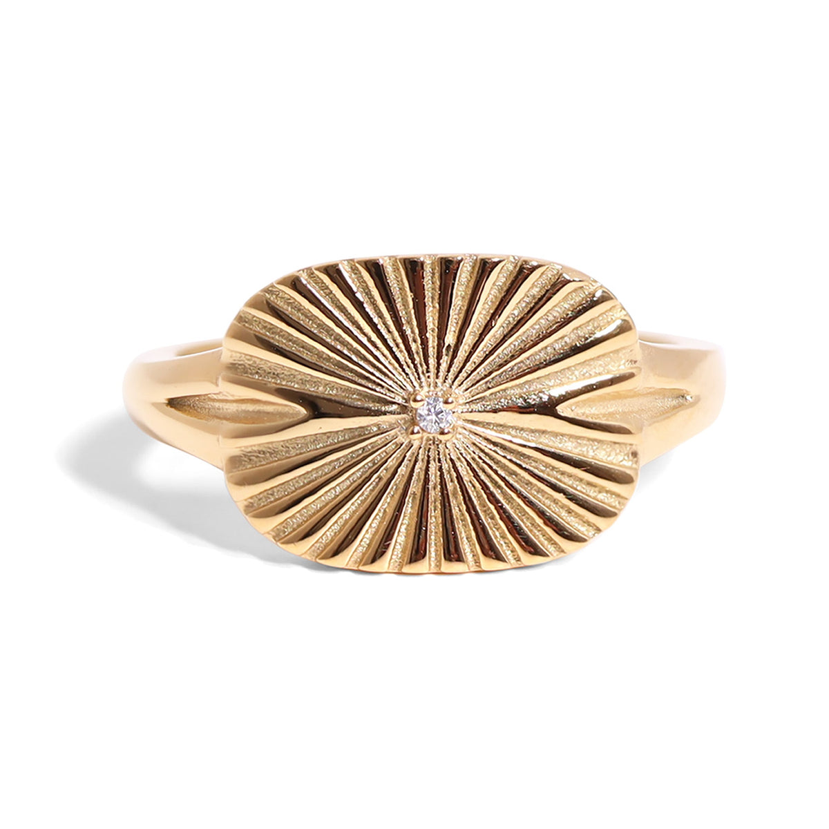 18K Gold PVD Stainless Steel Cubic Zirconia Sunburst Rectangle Ring / KSS0004