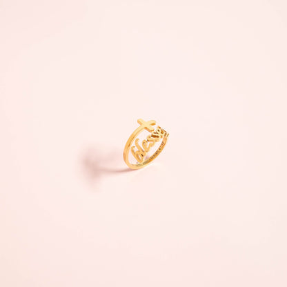 18K Gold PVD Stainless Steel Adjustable "Blessed" Ring / KSS0007