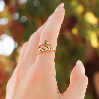 18K Gold PVD Stainless Steel Adjustable "Blessed" Ring / KSS0007
