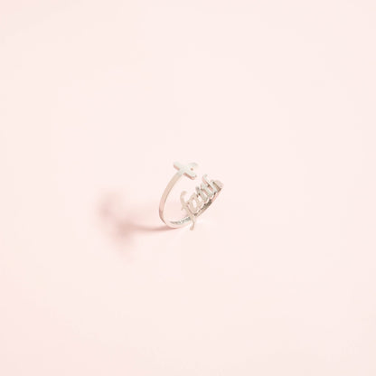 18K Gold PVD Stainless Steel Adjustable "Faith" Ring / KSS0008