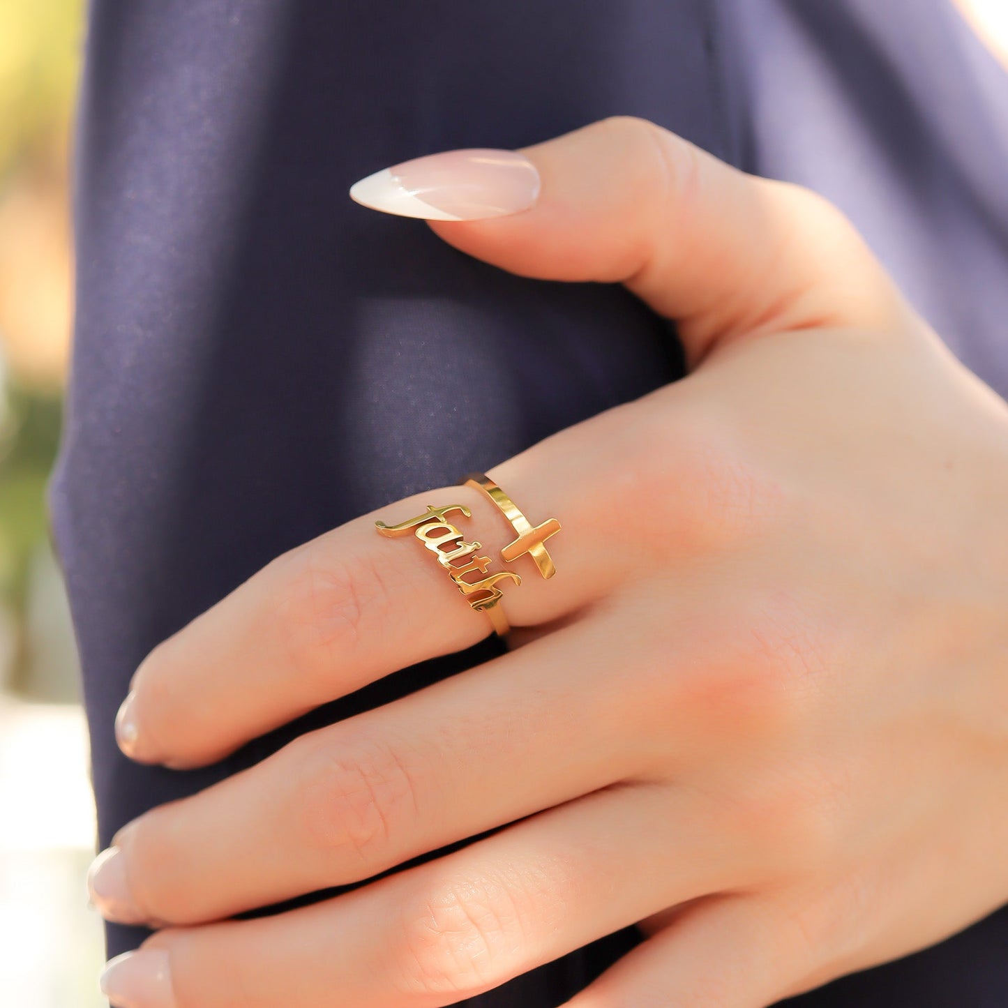 18K Gold PVD Stainless Steel Adjustable "Faith" Ring / KSS0008