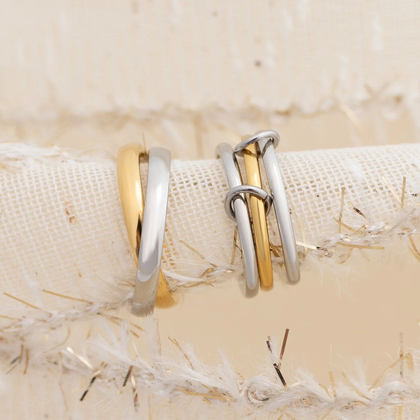 18K Gold PVD Stainless Steel Mixed Metal Intertwined Ring / KSS0023
