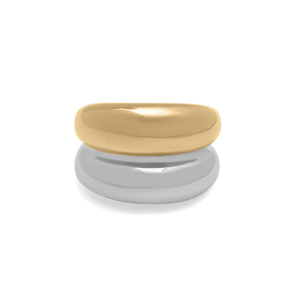 18K Gold PVD Stainless Steel Mixed Metal Side By Side Ring / KSS0024