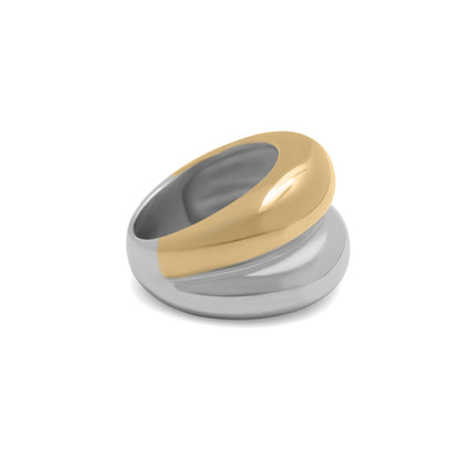 18K Gold PVD Stainless Steel Mixed Metal Side By Side Ring / KSS0024