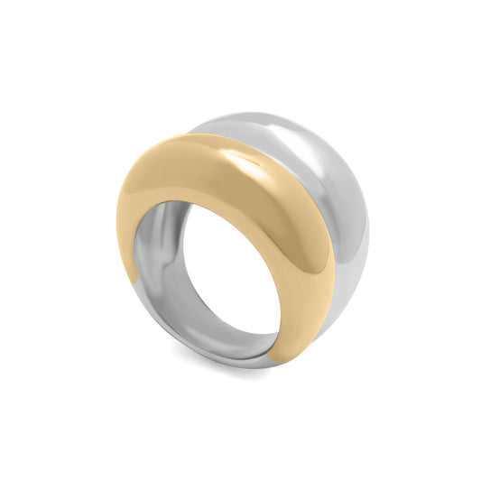 18K Gold PVD Stainless Steel Mixed Metal Side By Side Ring / KSS0024