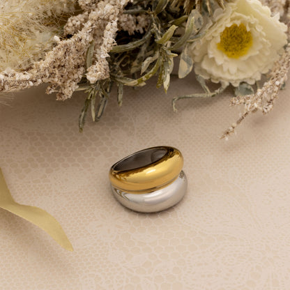 18K Gold PVD Stainless Steel Mixed Metal Side By Side Ring / KSS0024