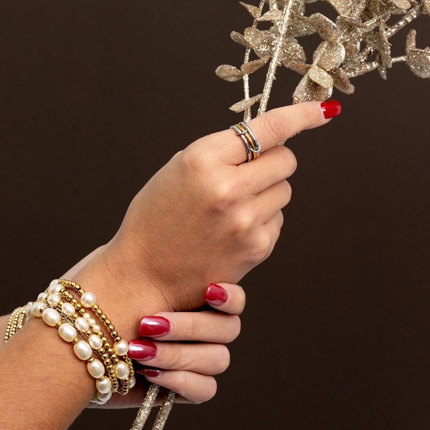 18K Gold PVD Stainless Steel Mixed Metal Triple Intertwined Ring / KSS0025