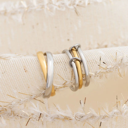 18K Gold PVD Stainless Steel Mixed Metal Triple Intertwined Ring / KSS0025