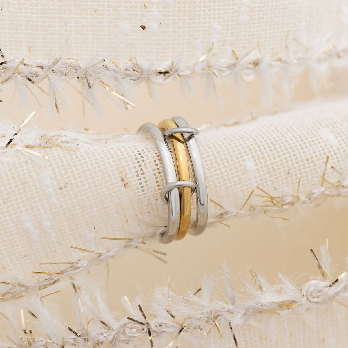 18K Gold PVD Stainless Steel Mixed Metal Triple Intertwined Ring / KSS0025