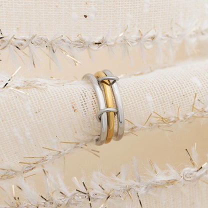 18K Gold PVD Stainless Steel Mixed Metal Triple Intertwined Ring / KSS0025