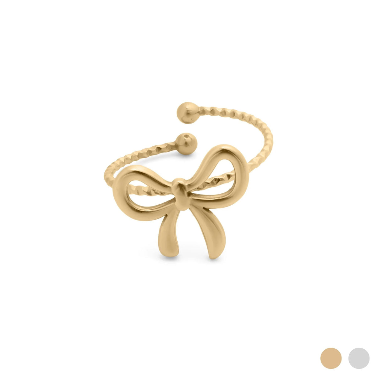 18K Gold PVD Stainless Steel Adjustable Bow Ring / KSS0026