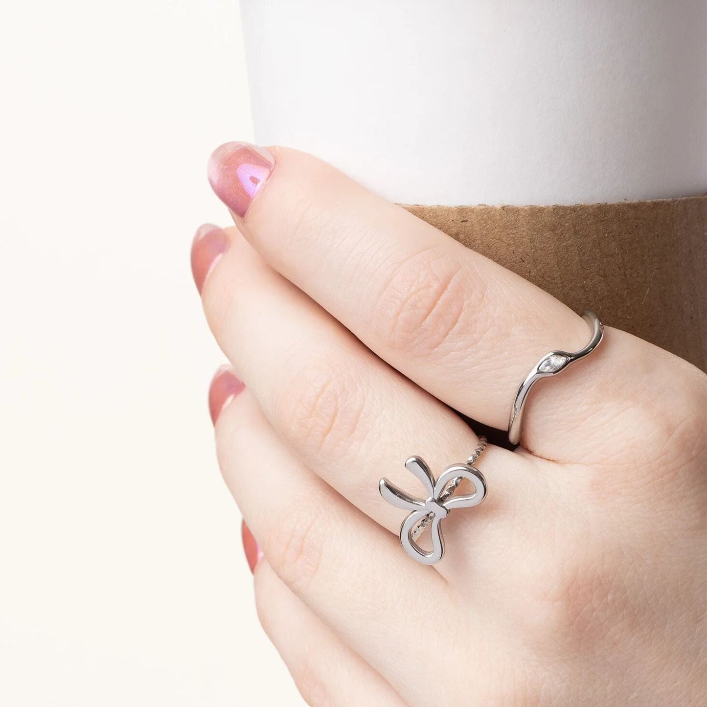 18K Gold PVD Stainless Steel Adjustable Bow Ring / KSS0026