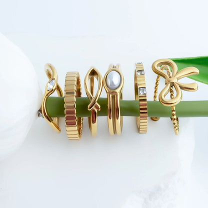 18K Gold PVD Stainless Steel Adjustable Bow Ring / KSS0026