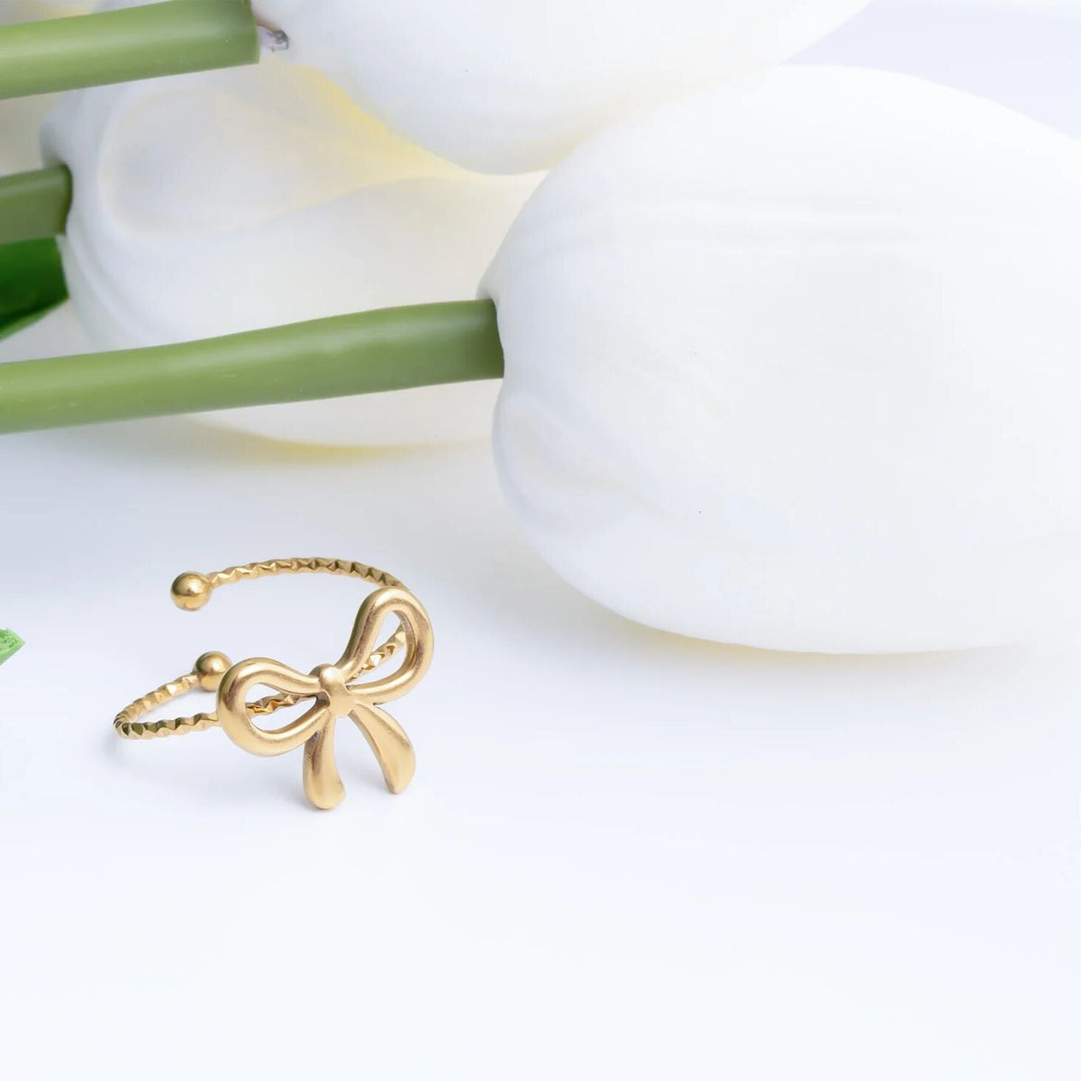 18K Gold PVD Stainless Steel Adjustable Bow Ring / KSS0026