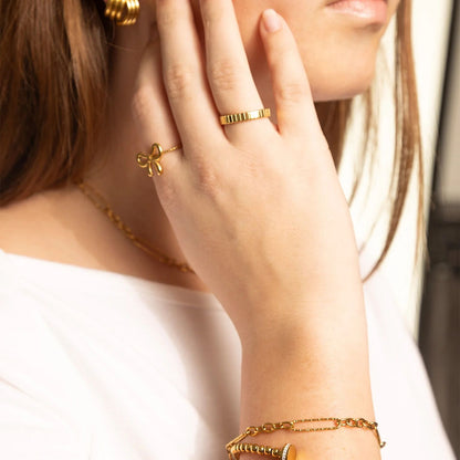 18K Gold PVD Stainless Steel Fluted Stacking Ring / KSS0032