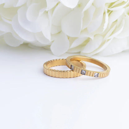 18K Gold PVD Stainless Steel Fluted Stacking Ring / KSS0032