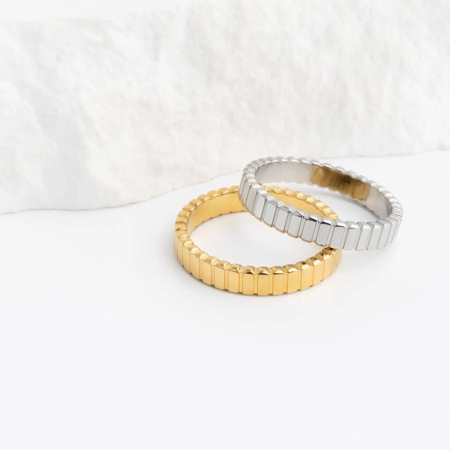 18K Gold PVD Stainless Steel Fluted Stacking Ring / KSS0032