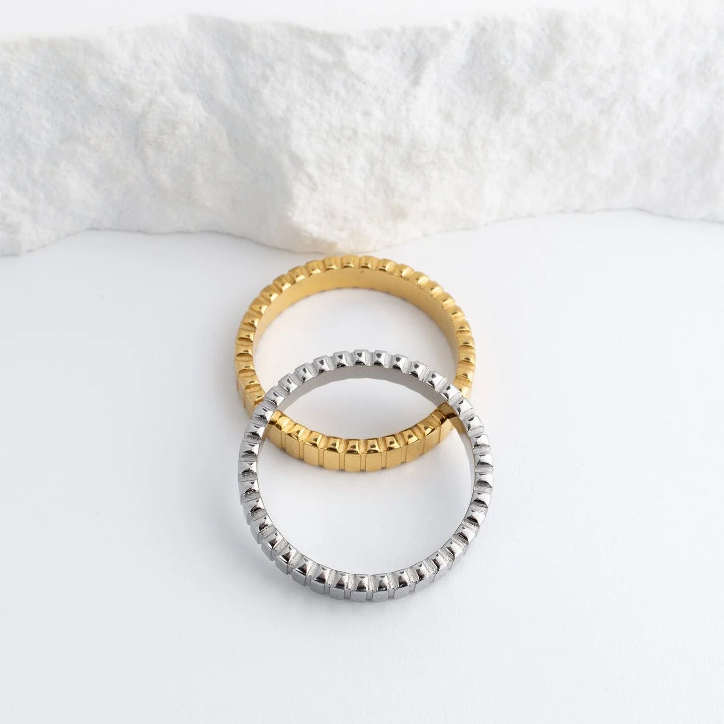 18K Gold PVD Stainless Steel Fluted Stacking Ring / KSS0032