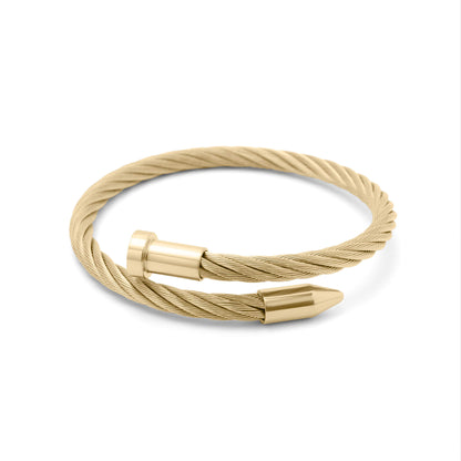 18K Gold PVD Stainless Steel Mens Metal Nail Bracelet / MJD0007