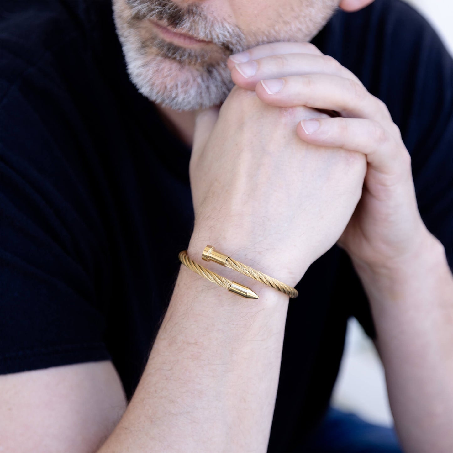 18K Gold PVD Stainless Steel Mens Metal Nail Bracelet / MJD0007