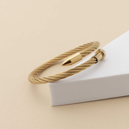 18K Gold PVD Stainless Steel Mens Metal Nail Bracelet / MJD0007