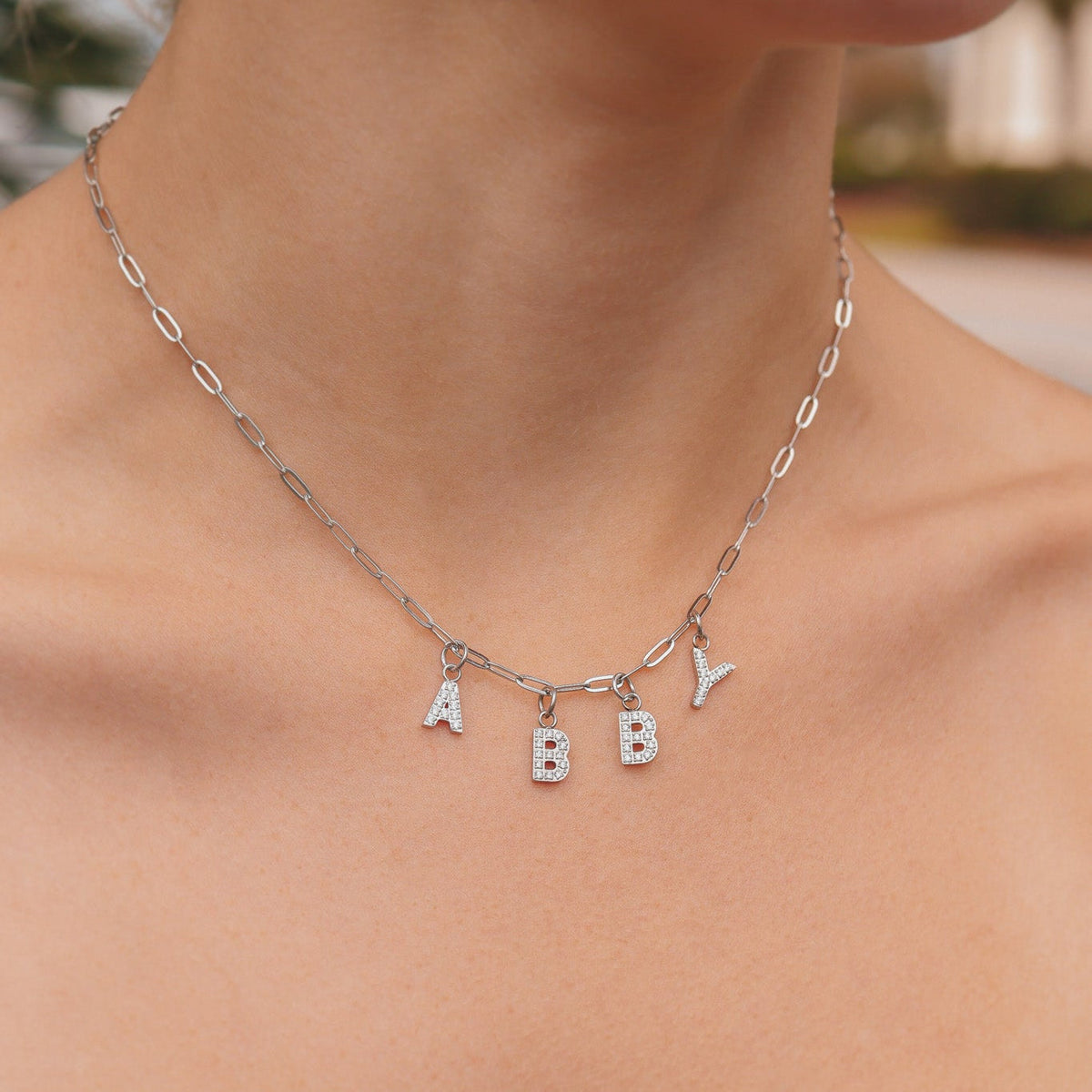 Stainless Steel Pave Set CZ Initial Letter Charms / PDC9020