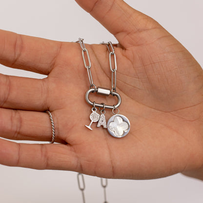 18K Gold PVD Stainless Steel Paperclip Carabiner Charm Holder Necklace / CHN0107