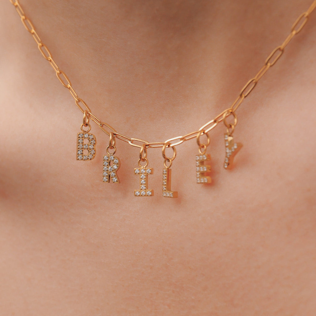 18K Gold PVD Stainless Steel Pave Set CZ Initial Letter Charms / PDC9021