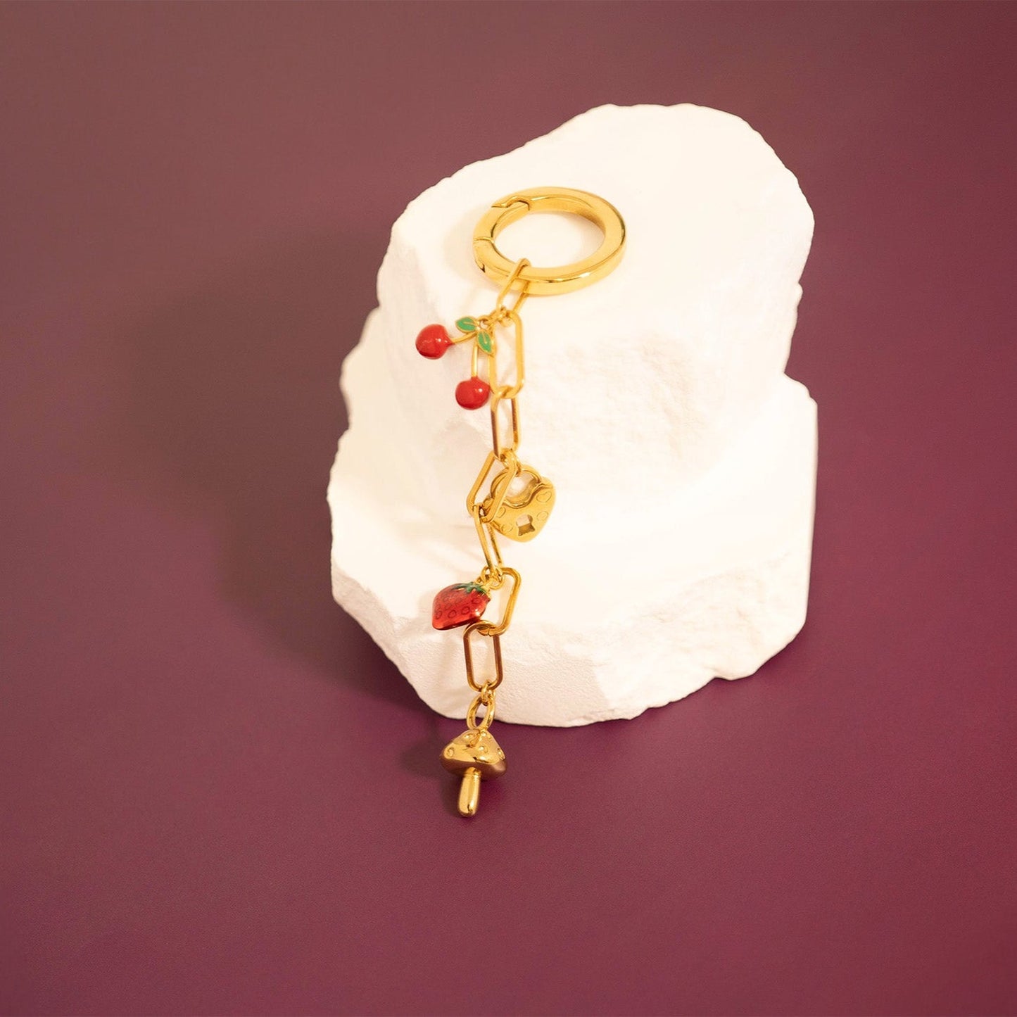 18K Gold PVD Stainless Steel Epoxy Strawberry Charm / PDL0280