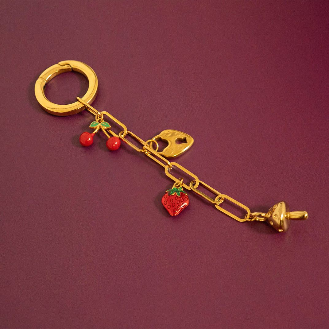 18K Gold PVD Stainless Steel Epoxy Strawberry Charm / PDL0280