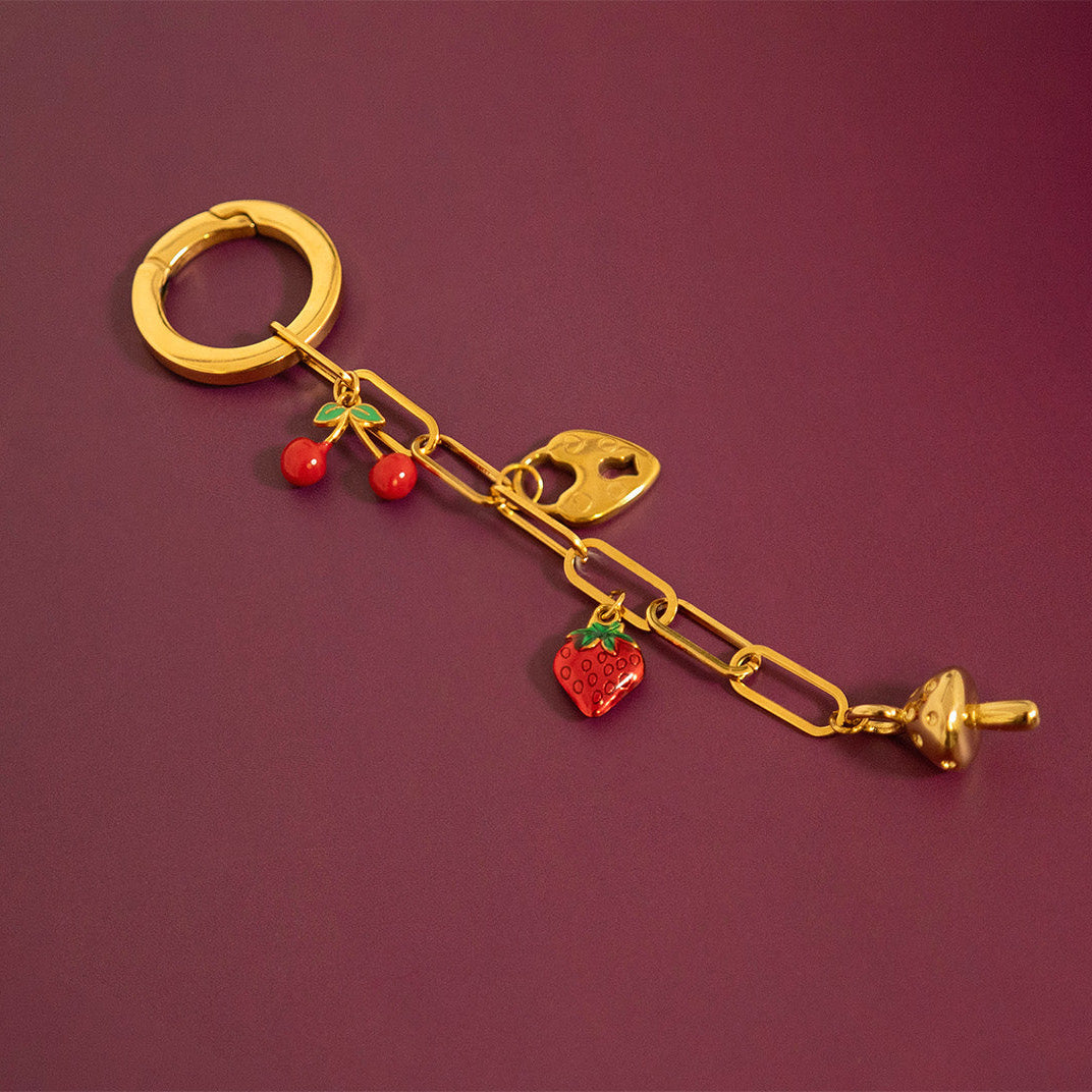 18K Gold PVD Stainless Steel Epoxy Cherry Charm / PDL0279