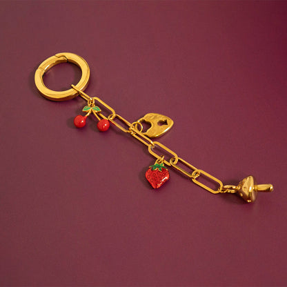 18K Gold PVD Stainless Steel Epoxy Cherry Charm / PDL0279