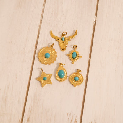 18K Gold PVD Stainless Steel Turquoise Compass Charm / PDL0313