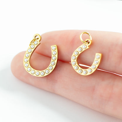 18K Gold PVD Stainless Steel Pearl Horseshoe Charm / PDL0251