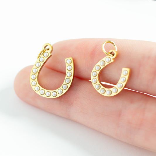 18K Gold PVD Stainless Steel Pearl Horseshoe Charm / PDL0251