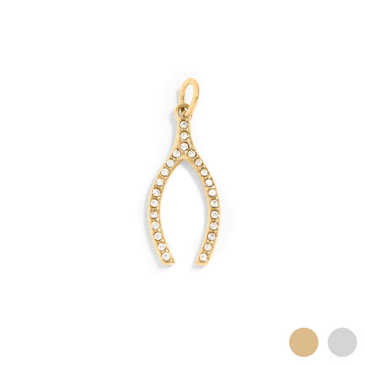 18K Gold PVD Stainless Steel Rhinestone Wishbone Charm / PDL0272