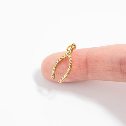 18K Gold PVD Stainless Steel Rhinestone Wishbone Charm / PDL0272